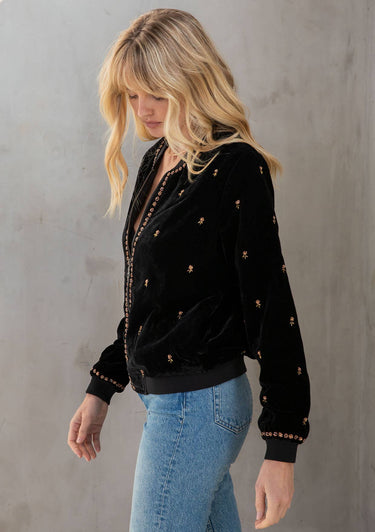 Velvet Beaded Bomber Jacket - Jacket