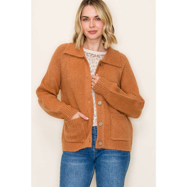 COLLARED BUTTON DOWN SWEATER JACKET - Jacket