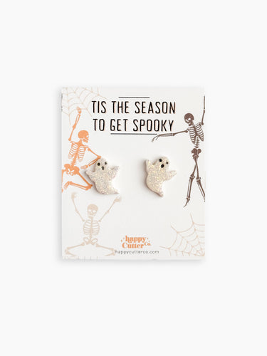 Halloween Studs – White Glitter Ghost Clay Earrings