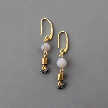 Gray agate and hematite cluster earrings
