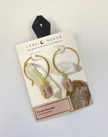 Pink Sunset Threader Hoop Earrings- Rhodochrosite