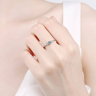 Three Stone Moissanite Engagement Ring in Sterling Silver