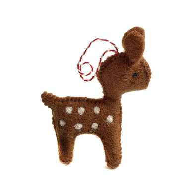 Fawn Deer Felt Wool Christmas Ornament on white background