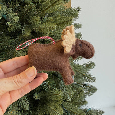 Moose Felt Wool Christmas Ornament held by hand