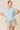 Jacquard V-Neck Dolman Short Sleeve Oversized Top in light blue with beige shorts