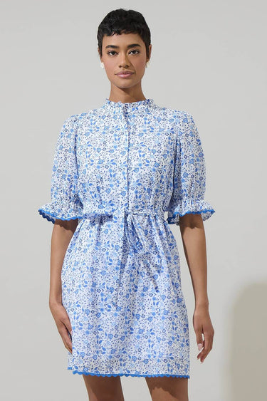 Model wearing Maisie Floral Miana Button Up Mini Dress in a front view