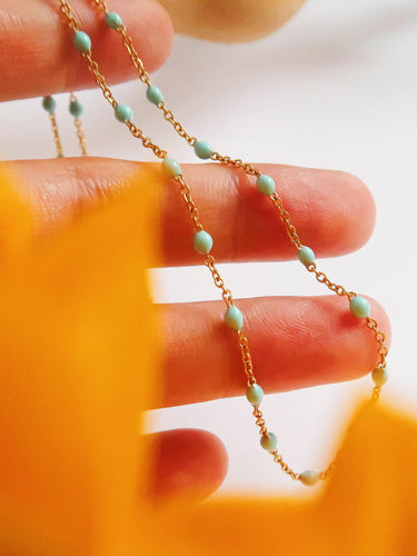 18K gold non-tarnish beaded chain necklace close-up