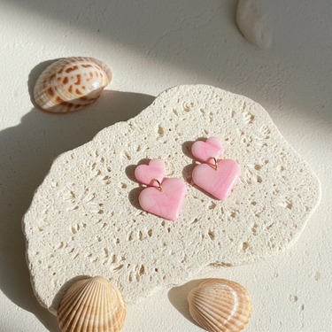 Pink Marble Heart Earrings featuring pink heart-shaped earrings with a soft marble finish