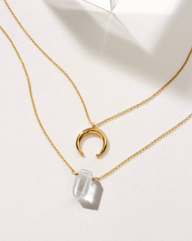 Gemstone Point Necklace Set - Clear Quartz with layered design featuring clear quartz pendant and gold accents.