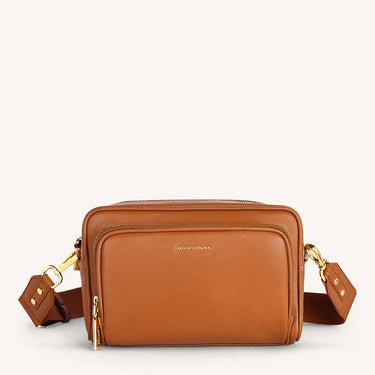 Mira & Moss Lucienne Crossbody Bag in premium vegan leather with structured compartments and adjustable strap.