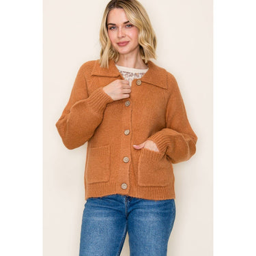 COLLARED BUTTON DOWN SWEATER JACKET - Jacket