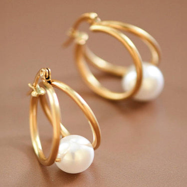 18K Gold PVD Plated Waterproof Stainless Steel Hoop Earrings 7193 displayed as a pair on a neutral background