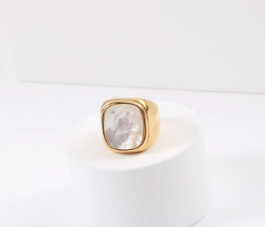 Gabriel - Large Square Signet Mother of Pearl Ring
