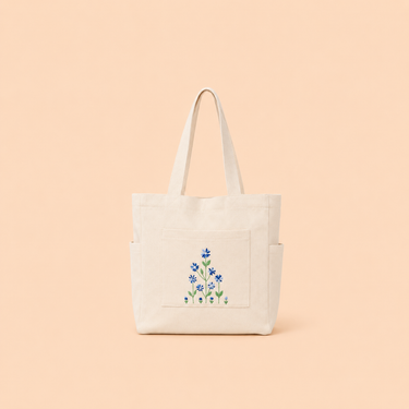 Handmade Weekender Off-White Tote (Blue)