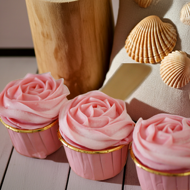 Rose Cupcake Soap pink rose swirl cupcake designs close-up