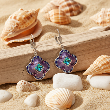 Royal Purple Quatrefoil Crystal Earrings