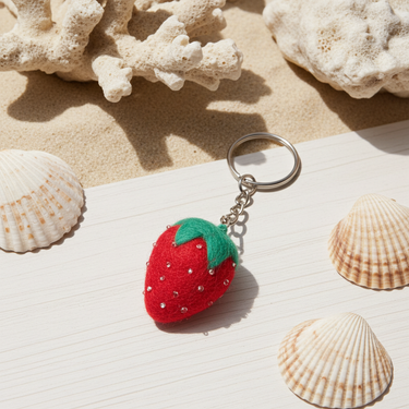 Handmade felt strawberry keychain