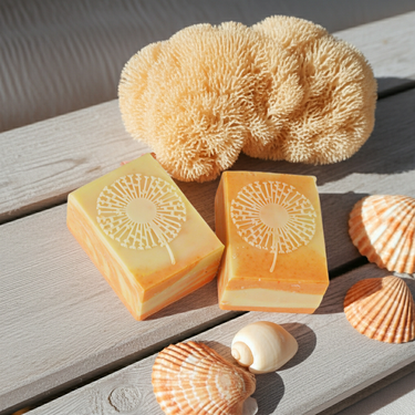 Sunset Dandelions Soap handmade soap bars displayed with warm sunset-inspired colors