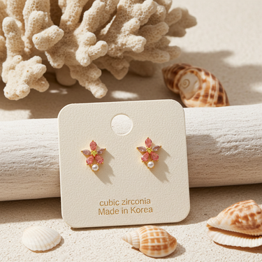 Gold Dipped Cz And Pearl Flower Stud Earrings - G - Studs