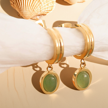 Dainty round stone dangle earrings