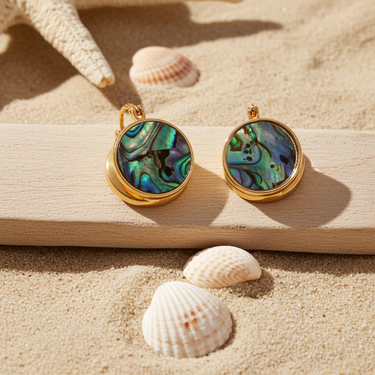 18K gold round natural shell earrings