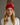Red and white pom pom hat for women