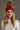Red and white pom pom hat for women