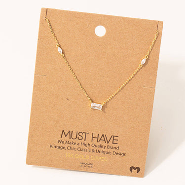 Dainty Rectangle Crystal Pendant Necklace