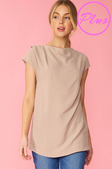CAP SLEEVE SOLID TOP WITH DRAPE FRONT DETAIL