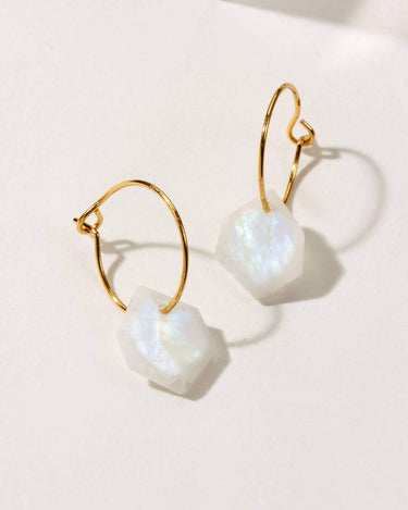 14kt sterling silver geometry mini hoop earrings moonstone front view