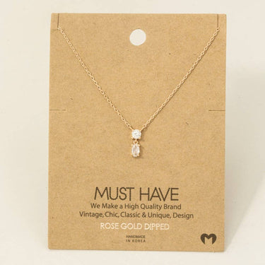 Gold Dipped Cz Circle And Oval Pendant Necklace - Rose - Necklace