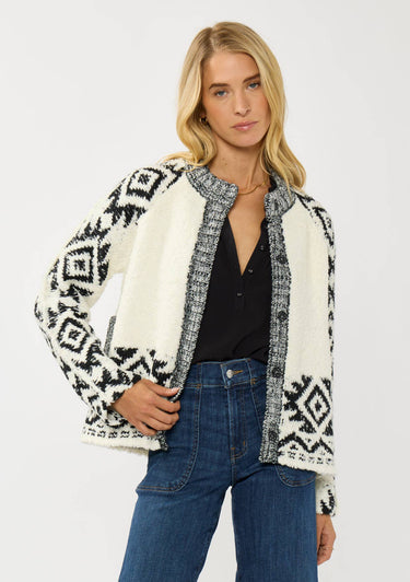 Tribal Pattern Textured Knit Sweater Jacket - WINTER WHITE/BLACK / M - Coat