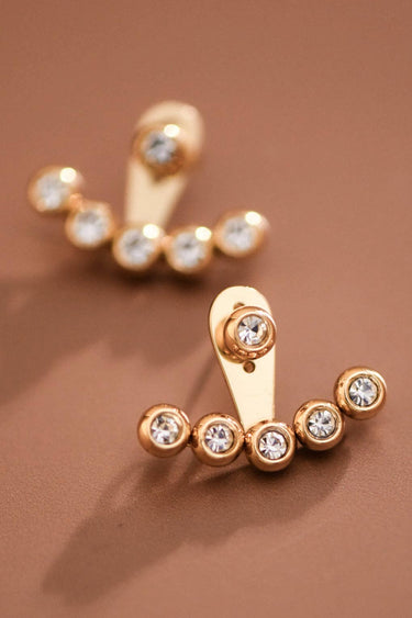 18K Gold Plated Stainless Steel White Crystal Ear Jacket Studs 7985 close-up showing the white crystal details