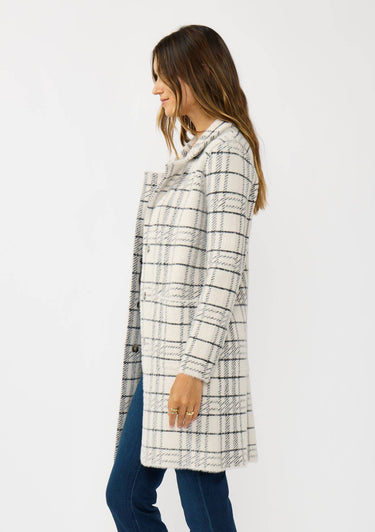 Plaid Notched Collar Button Front Cardigan - Sweater Coat