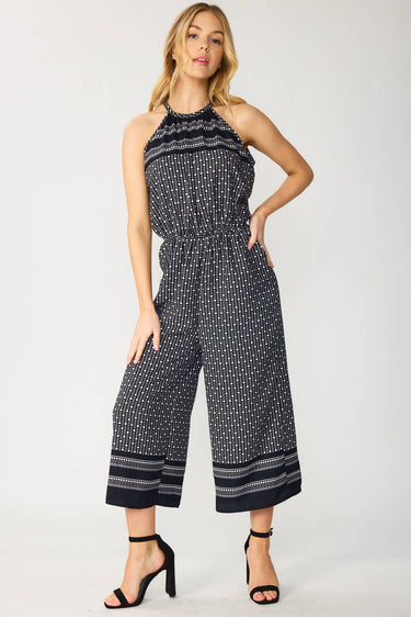 BORDER MINI DOT PRINT CROPPED JUMPSUIT