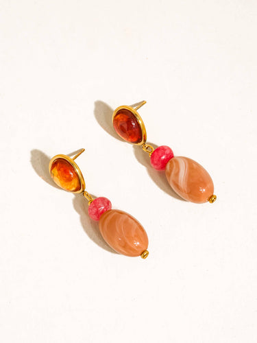 Burée 18K Gold Non-Tarnish Boho Beaded Earrings in orange and gold