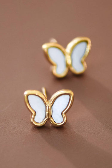 18K Gold Plated Waterproof Stainless Steel Stud Earrings 7623 close-up highlighting the decorative gold design