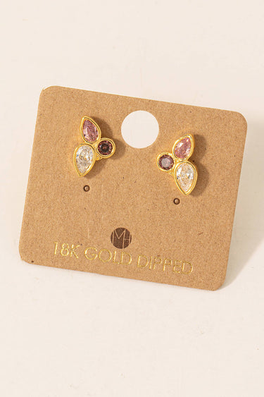 Gold Dipped Mini Cz Cluster Stud Earrings - G - Studs