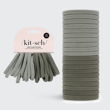 Eco-Friendly Nylon Elastics 20pc - Eucalyptus packaging with multiple elastics, highlighting recycled materials and sustainability.