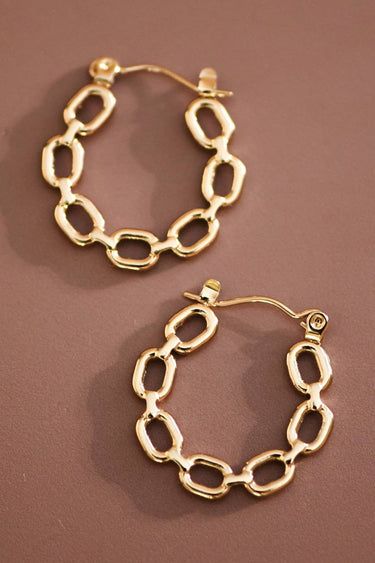 18K Gold Plated Waterproof Stainless Steel Hoop Earrings 7659 close-up showing the gold hoop design