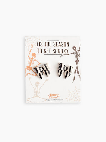 Halloween Studs – Black White Striped Bow Halloween Earrings