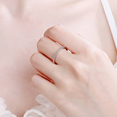 Slim Moissanite Pave Engagement Ring in 925 Sterling Silver