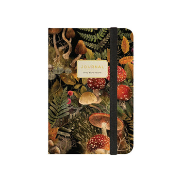 Hardcover Journal A5 Forest Mushrooms featuring a detailed woodland mushroom illustration on the front cover.