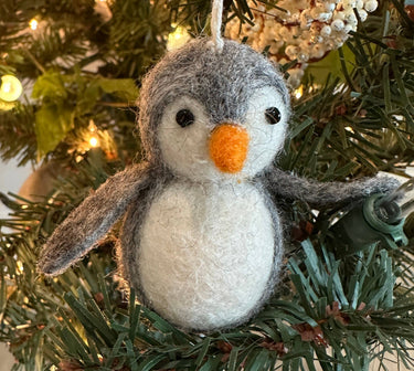 Felt penguin Christmas ornament gray