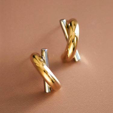 18K Gold PVD Plated Waterproof Stainless Steel Stud Earrings 7215 displayed as a pair on a neutral background