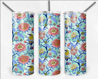 Colorful Bird Tumbler Bird Cup featuring vibrant floral designs and cute bird illustrations.