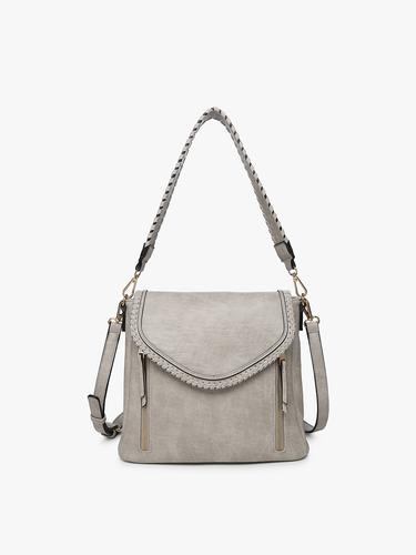 Double zip crossbody bag with whipstitch trim