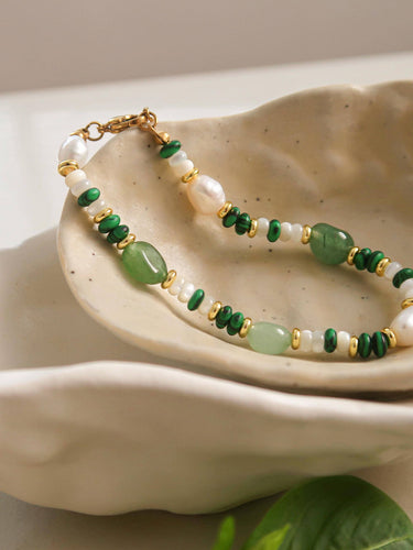 18K non-tarnish bohemian stone and bead bracelet