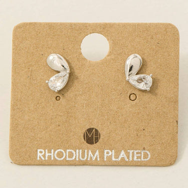 Gold Dipped And Cz Double Tear Stud Earrings - S - Studs