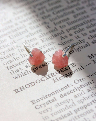 Raw Beauty Post Earrings - Sterling Silver Rhodochrosite on a page about rhodochrosite gemstones.